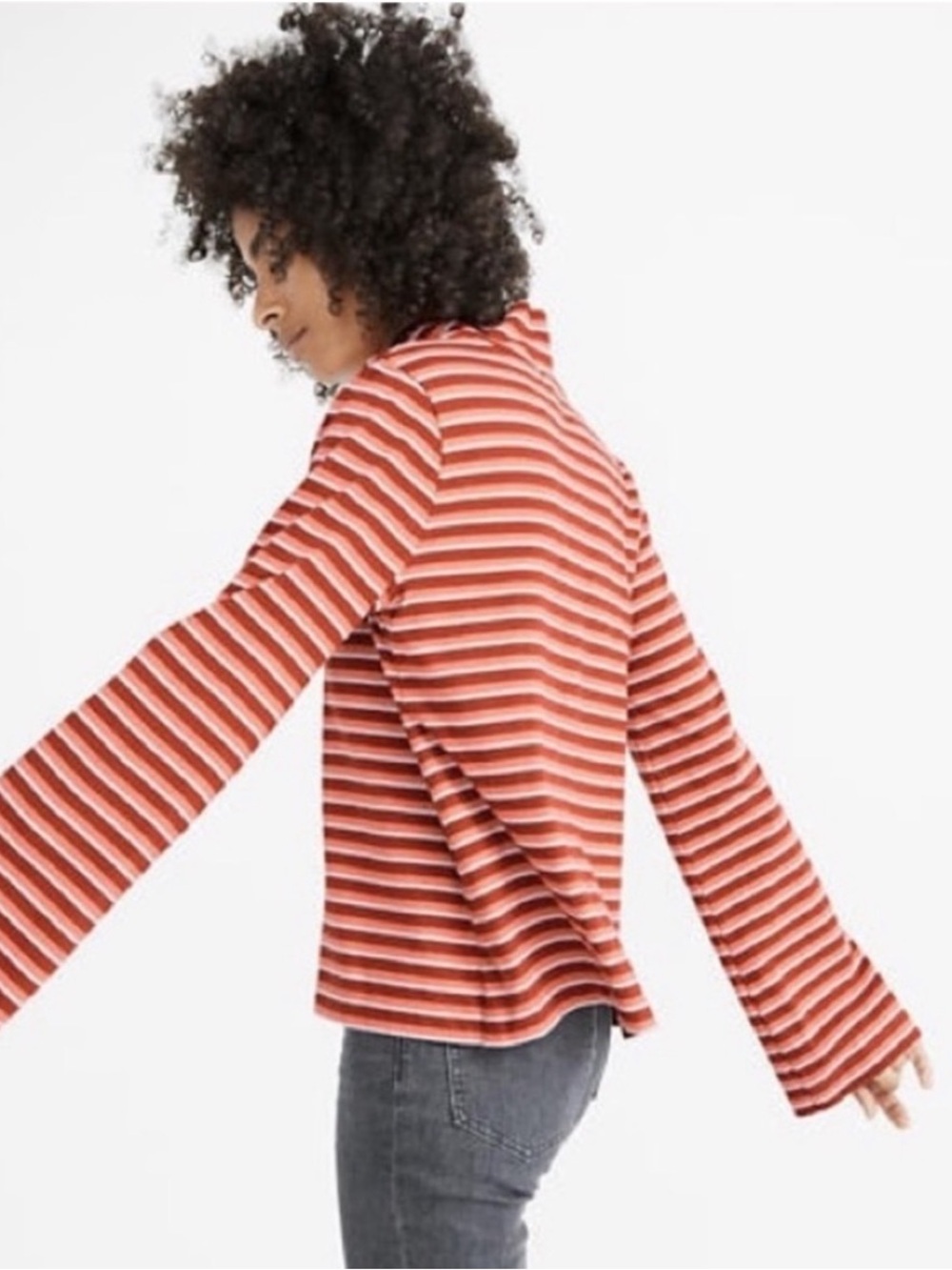 Madewell Striped Long-Sleeve Mock Neck Top Size L